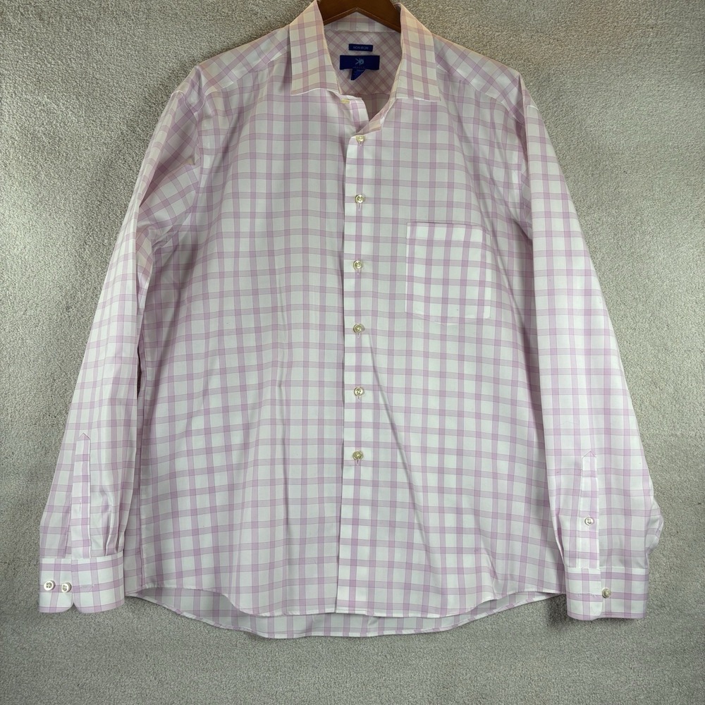 Egara Mens Button Down Dress Shirt Non Iron Plaid Pink Size XXL Preppy Pocket